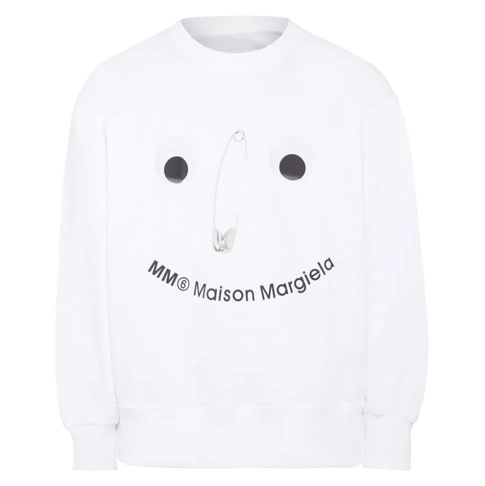Sudadera de Algodón Blanco con Estampado de Alfiler de Seguridad