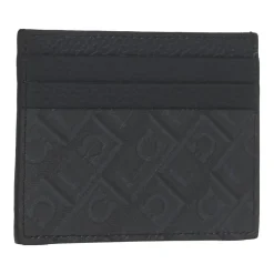 Tarjetero de cuero negro con logo