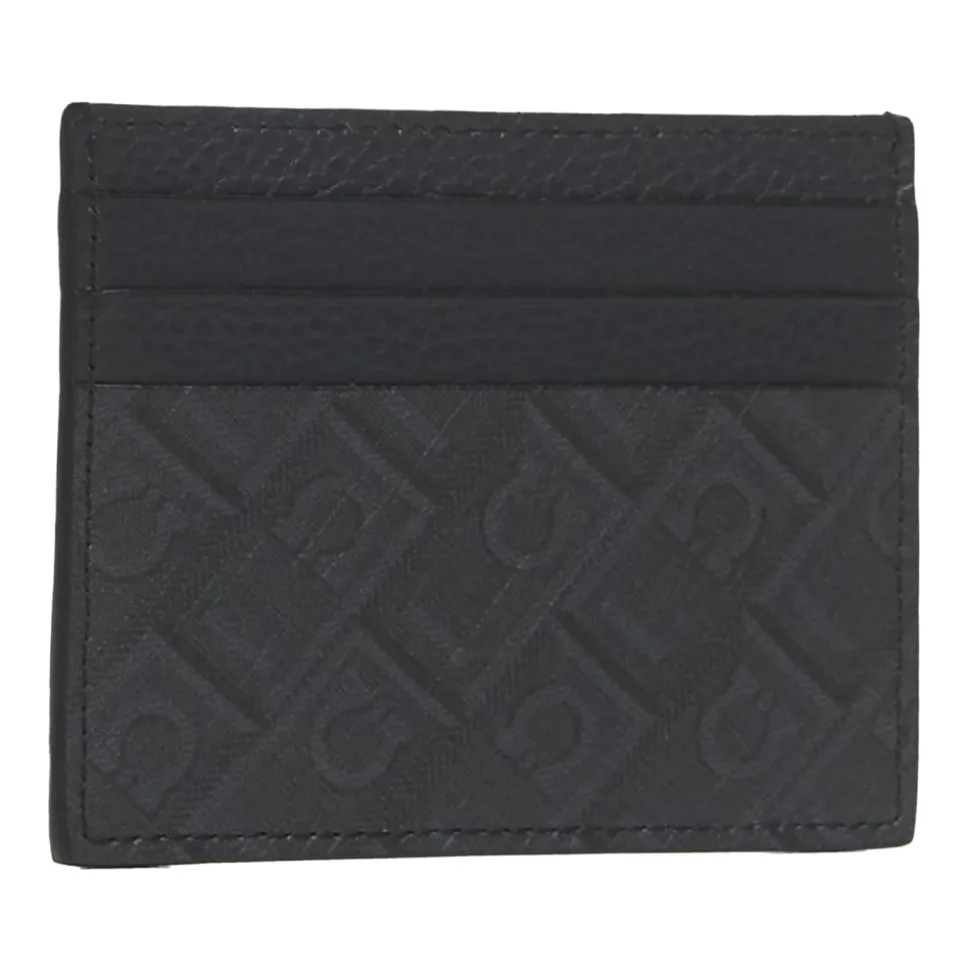 Tarjetero de cuero negro con logo