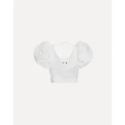 Top Blanco de Algodón con Mangas Abullonadas y Bordados