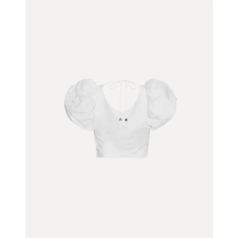 Top Blanco de Algodón con Mangas Abullonadas y Bordados