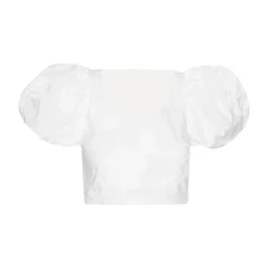 Top Blanco de Algodón con Mangas Abullonadas y Bordados