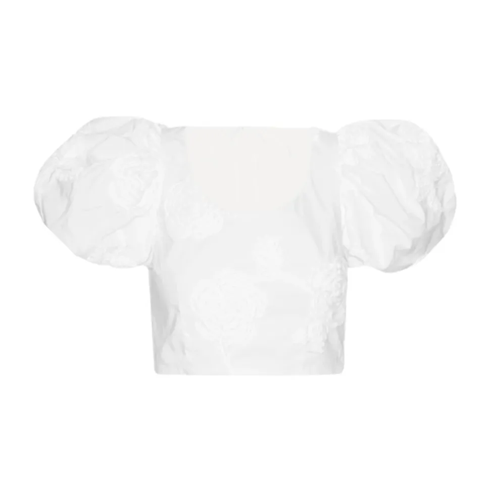 Top Blanco de Algodón con Mangas Abullonadas y Bordados