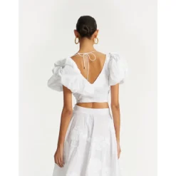 Top Blanco de Algodón con Mangas Abullonadas y Bordados