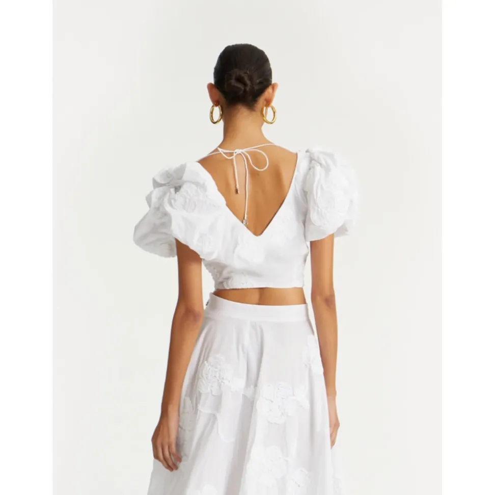 Top Blanco de Algodón con Mangas Abullonadas y Bordados