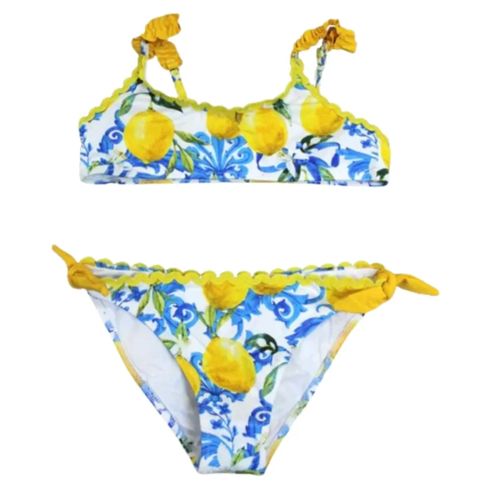 Traje de baño de dos piezas para niños con estampado de limón