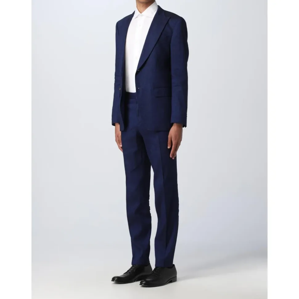 Traje de lino azul para hombre