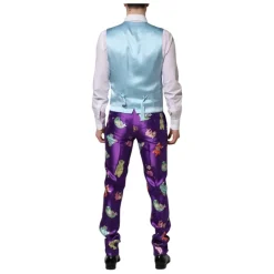 Traje de seda morado con estampado animal 3 piezas