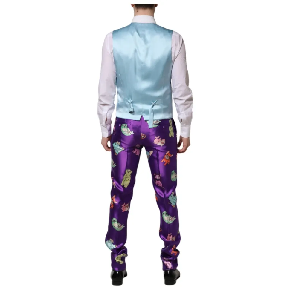 Traje de seda morado con estampado animal 3 piezas