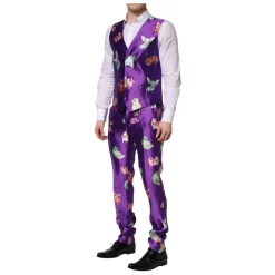 Traje de seda morado con estampado animal 3 piezas