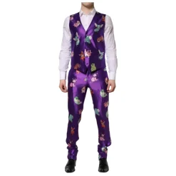 Traje de seda morado con estampado animal 3 piezas