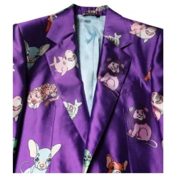 Traje de seda morado con estampado animal 3 piezas