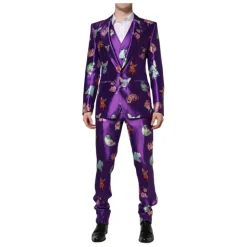 Traje de seda morado con estampado animal 3 piezas