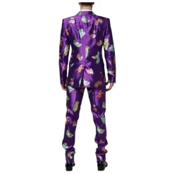 Traje de seda morado con estampado animal 3 piezas