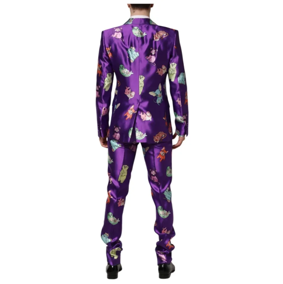 Traje de seda morado con estampado animal 3 piezas