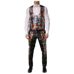 Traje formal de 3 piezas Negro Floral con 2 botones