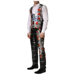 Traje formal de 3 piezas Negro Floral con 2 botones