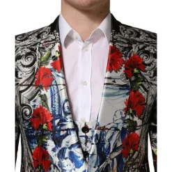 Traje formal de 3 piezas Negro Floral con 2 botones