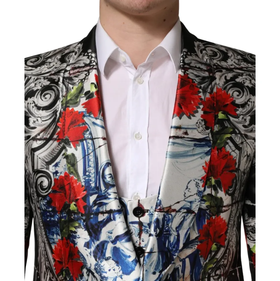 Traje formal de 3 piezas Negro Floral con 2 botones