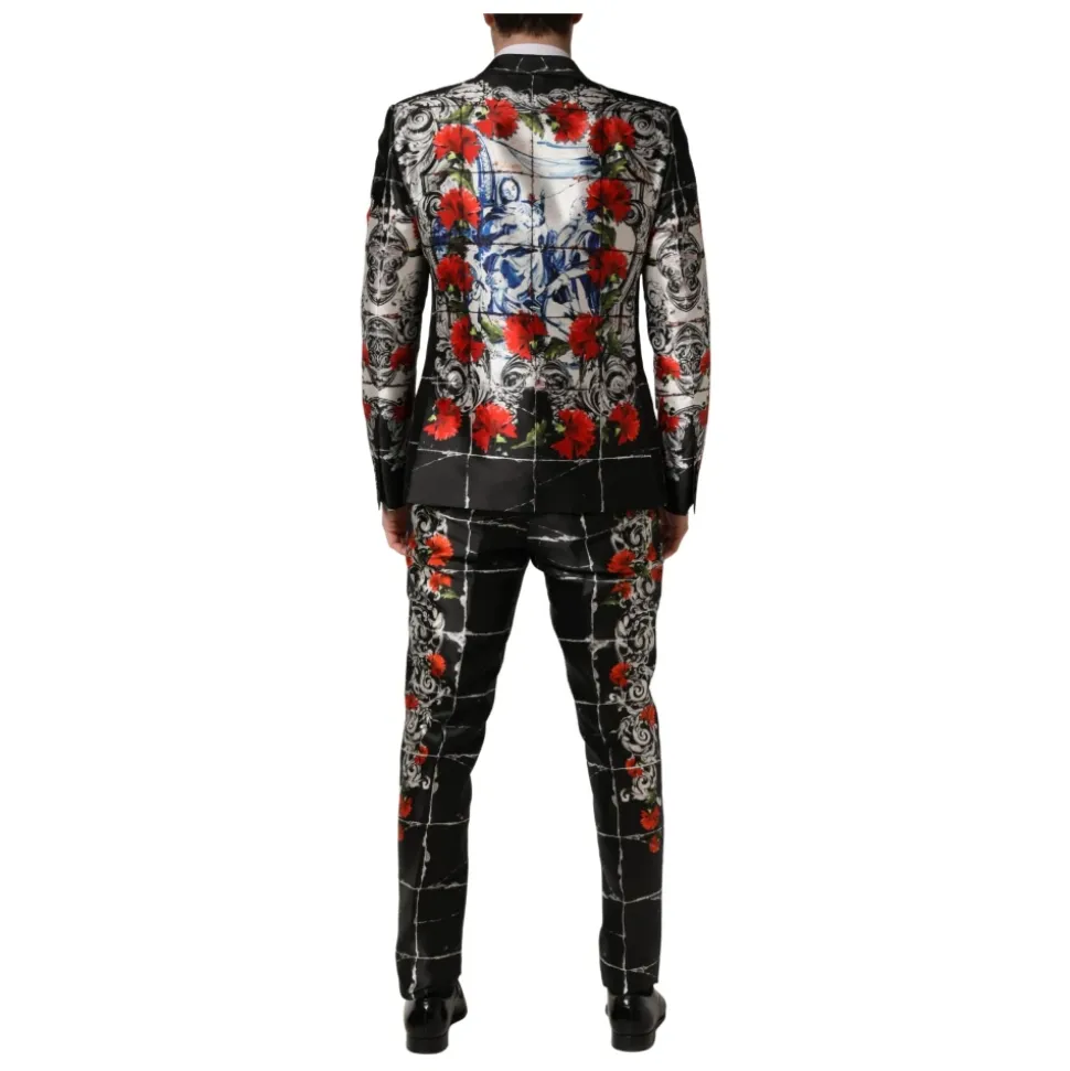 Traje formal de 3 piezas Negro Floral con 2 botones