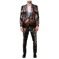 Traje formal de 3 piezas Negro Floral con 2 botones