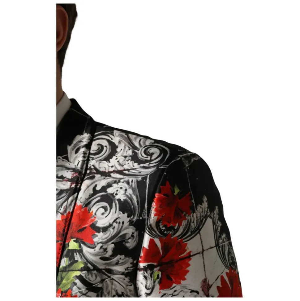 Traje formal de 3 piezas Negro Floral con 2 botones