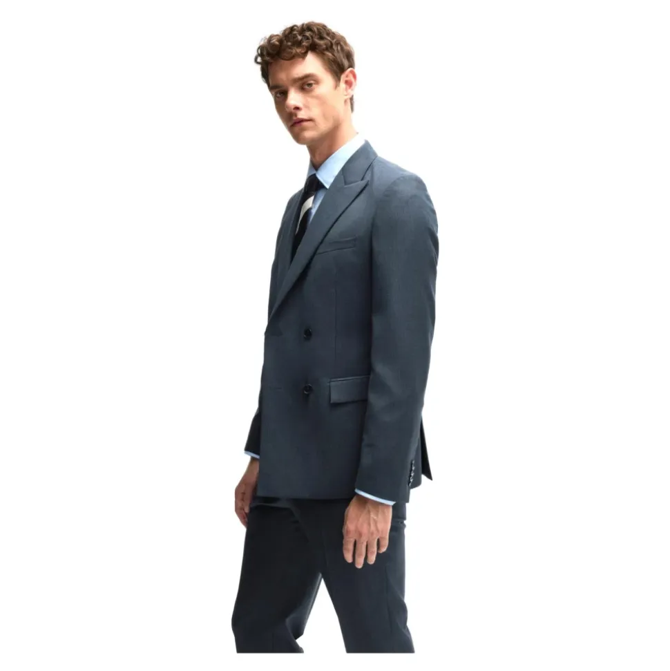 Traje Slim Fit de Lana de Doble Botonadura Azul