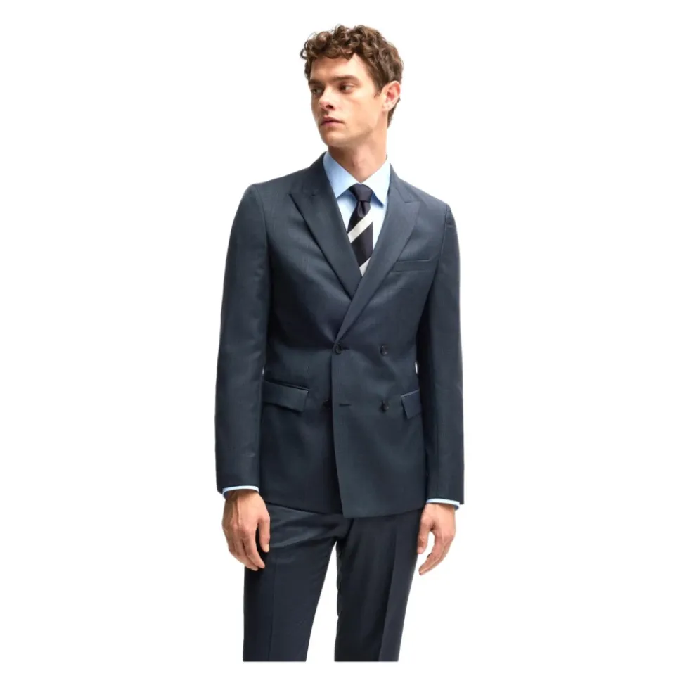 Traje Slim Fit de Lana de Doble Botonadura Azul