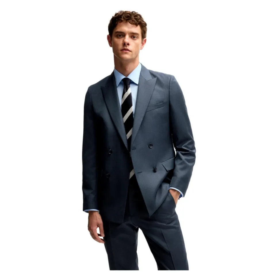 Traje Slim Fit de Lana de Doble Botonadura Azul