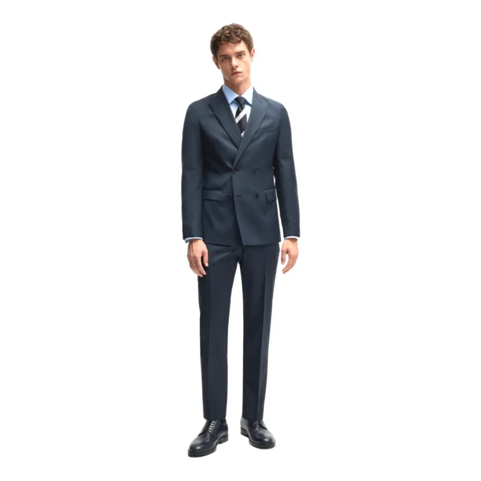 Traje Slim Fit de Lana de Doble Botonadura Azul
