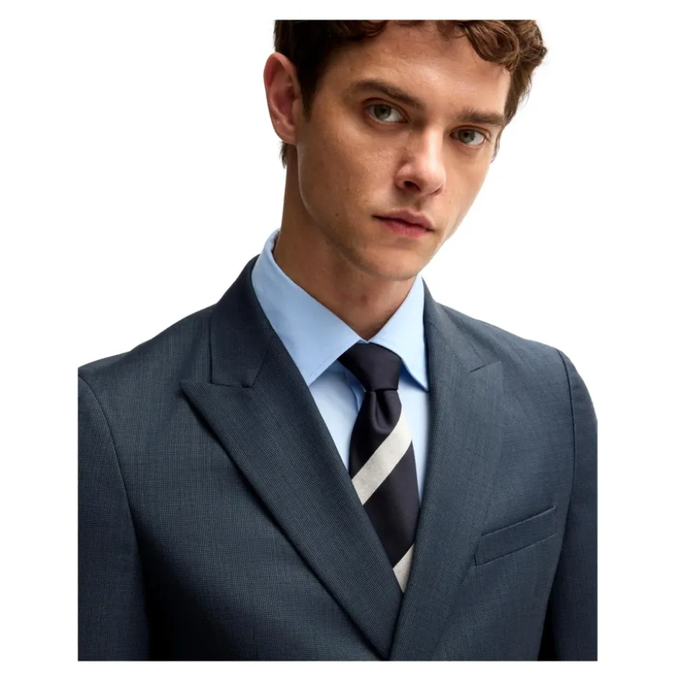 Traje Slim Fit de Lana de Doble Botonadura Azul