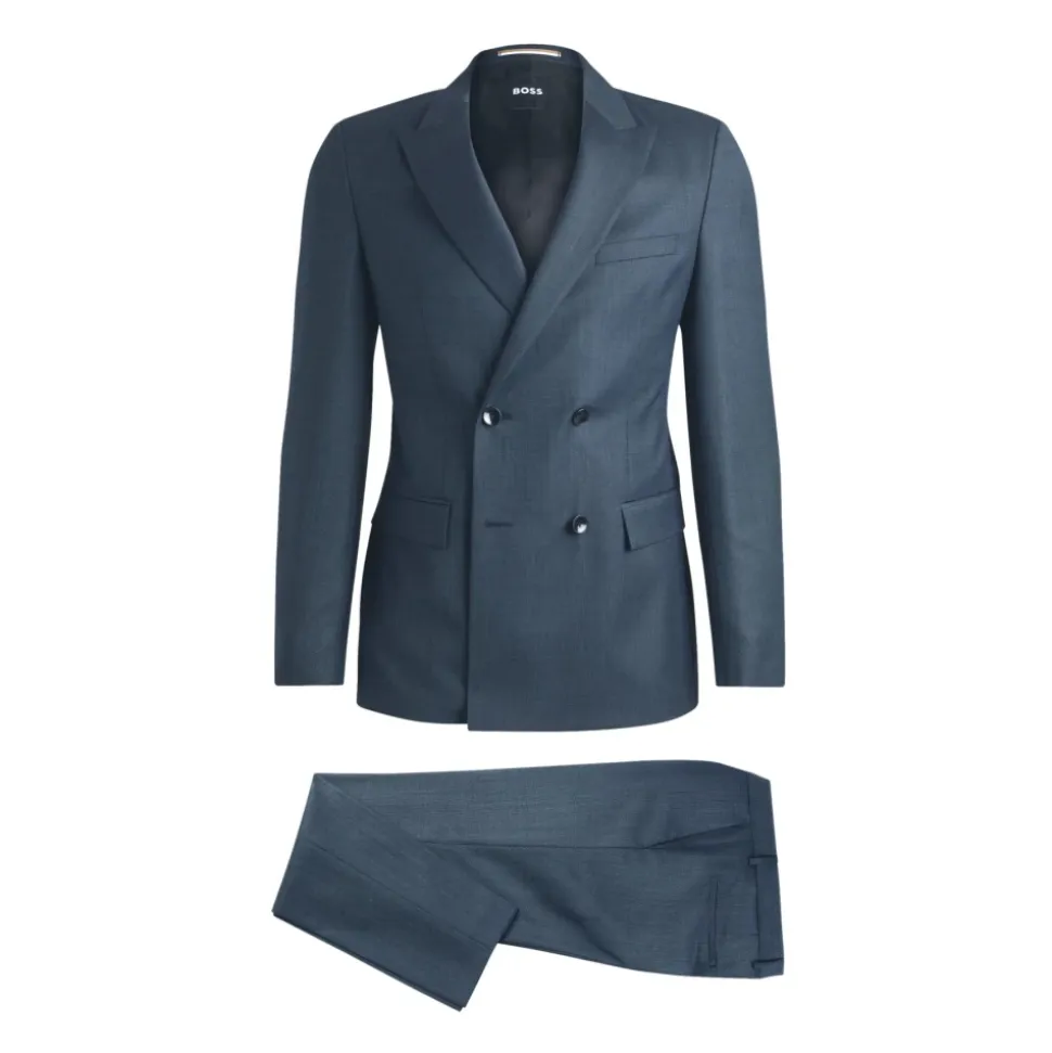 Traje Slim Fit de Lana de Doble Botonadura Azul