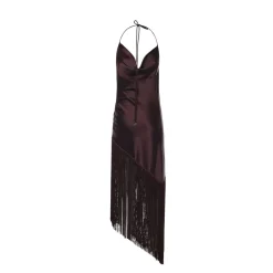 Vestido Asimétrico de Satén con Flecos