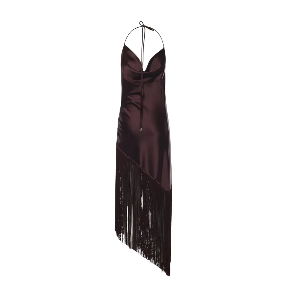 Vestido Asimétrico de Satén con Flecos