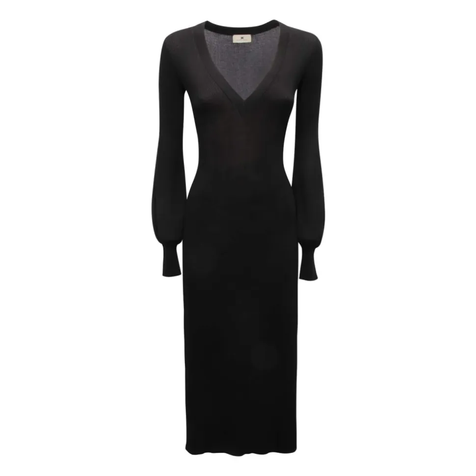 Vestido de Punto con Cuello en V