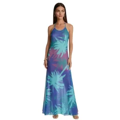Vestido Largo con Espalda Descubierta y Estampado Tropical