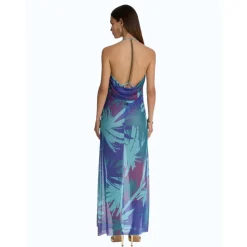 Vestido Largo con Espalda Descubierta y Estampado Tropical