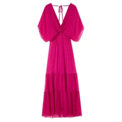 Vestido Largo en Voile de Mezcla de Seda