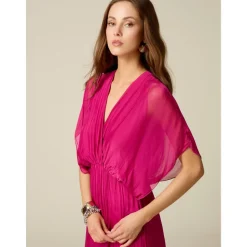 Vestido Largo en Voile de Mezcla de Seda