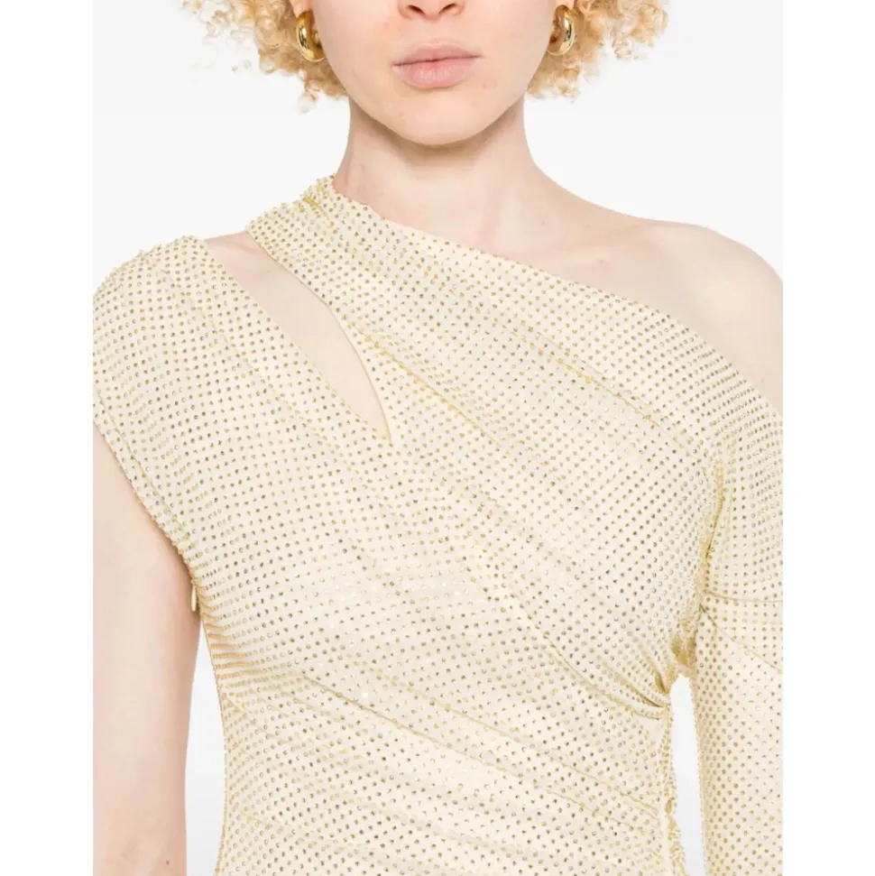 Vestido Midi Fruncido con Pedrería