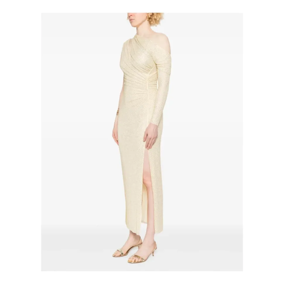 Vestido Midi Fruncido con Pedrería