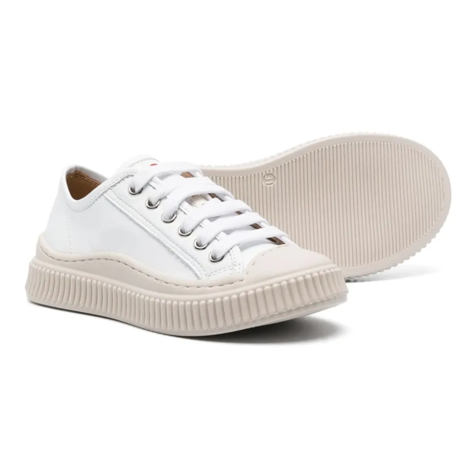 Zapatillas Blancas de Cuero Punta Redonda Suela de Goma