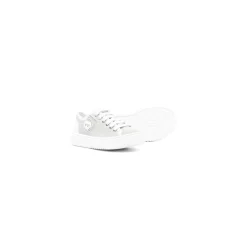 Zapatillas Grises de Cuero Puntera Redonda Logo Patch