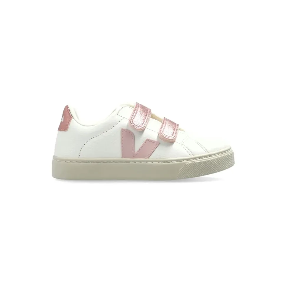 Zapatos Blancos con Cierre de Tira y Suela Plana de Goma
