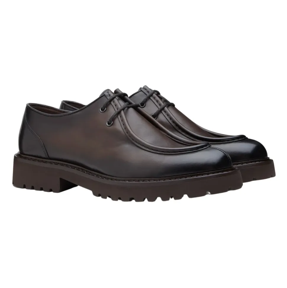 Zapatos de Cordones de Cuero Marrón Oscuro con Diseño Moderno