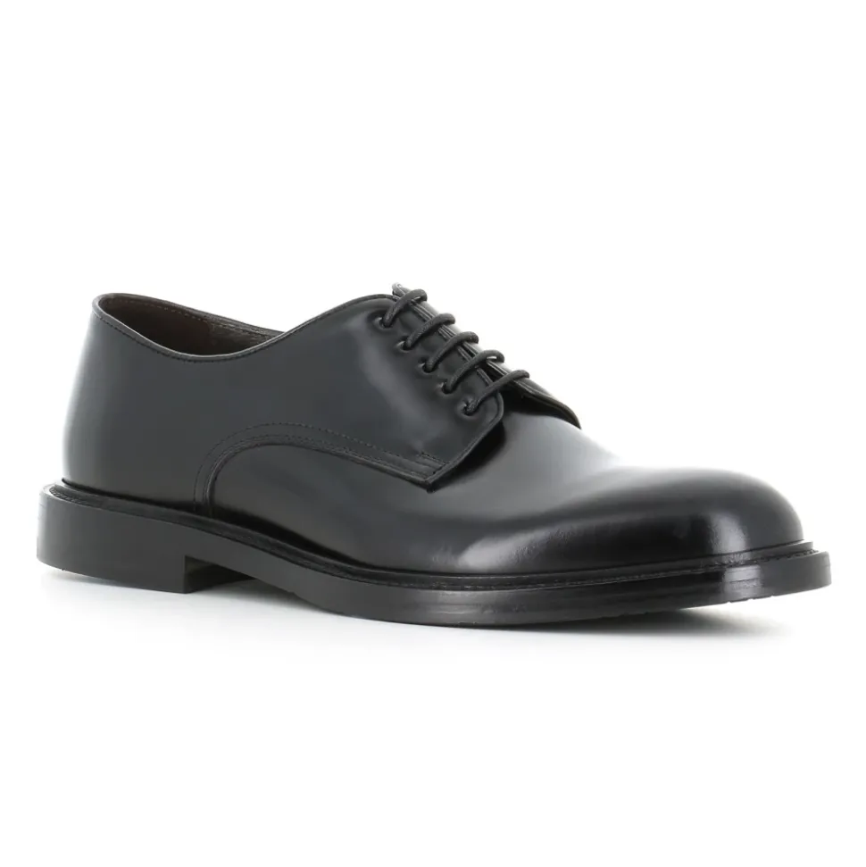 Zapatos Derby de Cuero Negro Cepillado