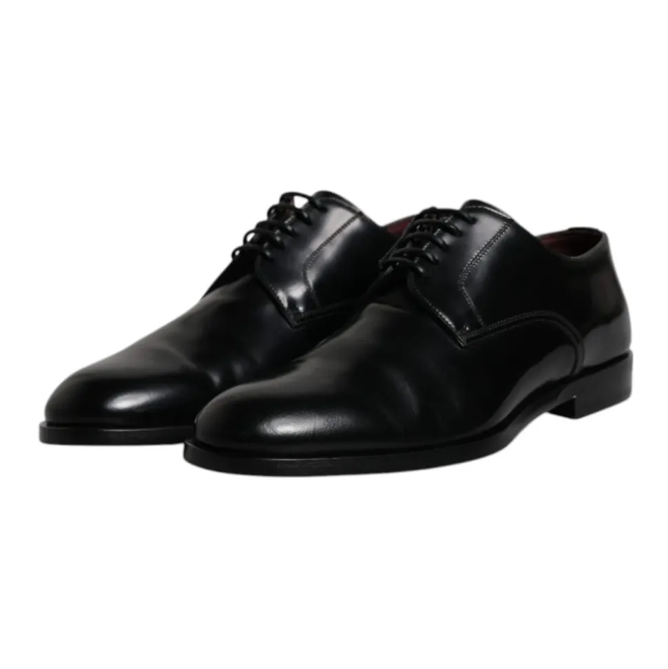 Zapatos Derby de Cuero Negro con Cordones