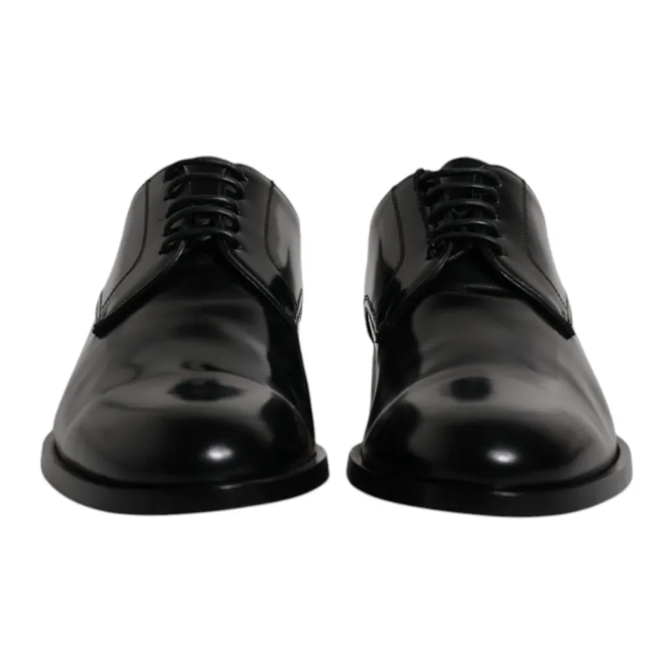 Zapatos Derby de Cuero Negro con Cordones