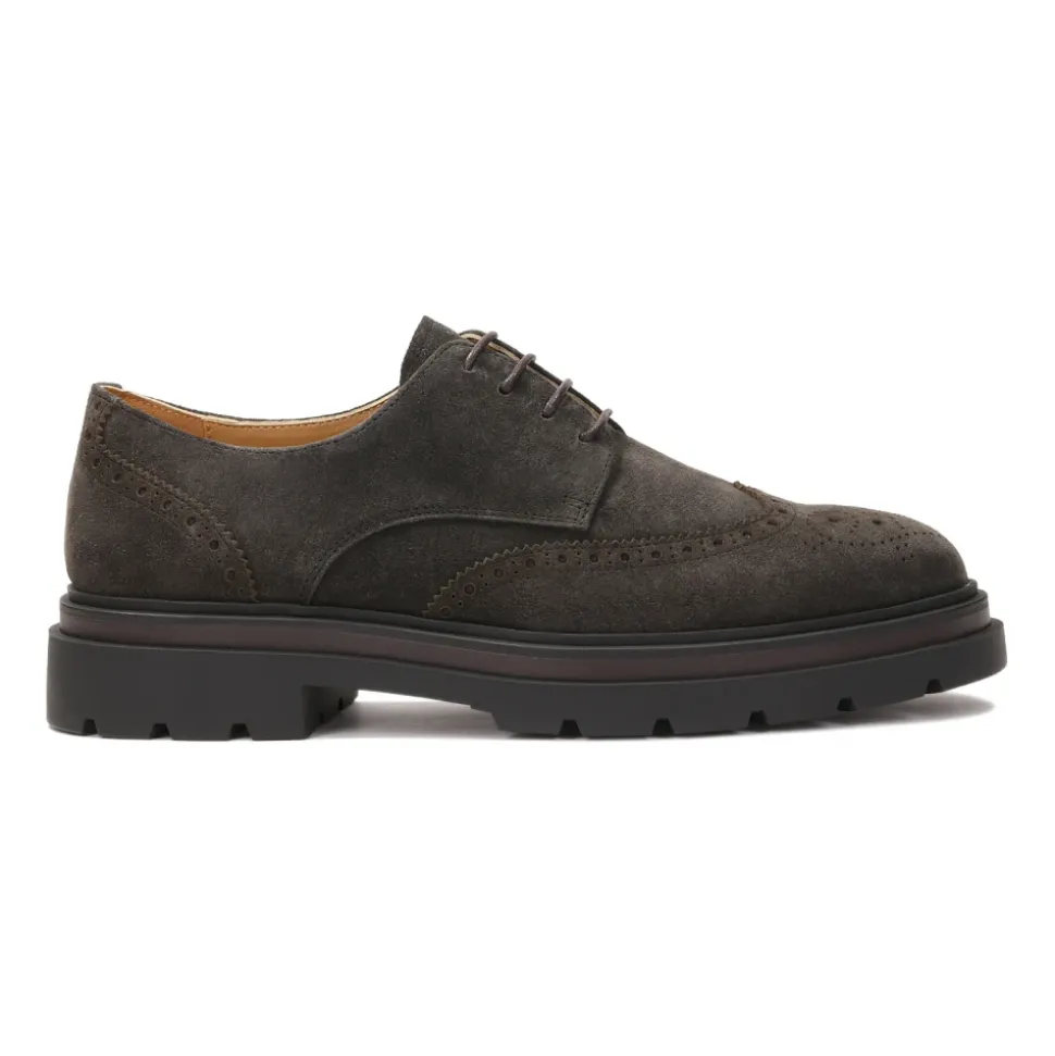 Zapatos derby marrones con decoración de rosetón