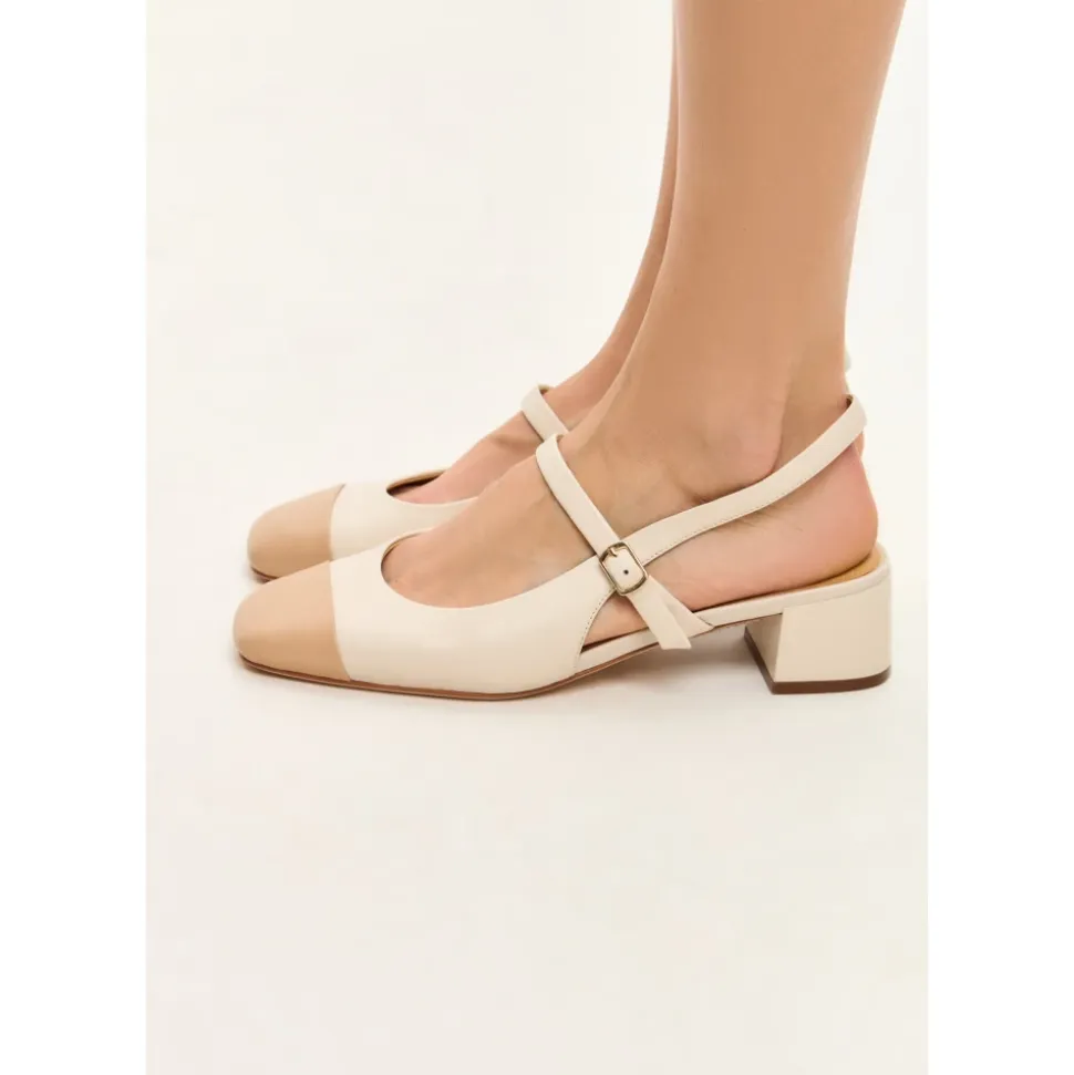Zapatos de Salón Destalonados con Tacón Bloque Marisol - Beige Claro